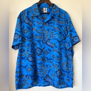 Kennington Ltd Hawaiian Islands Shirt Short Sleeve Blue Floral Vacation Mens XL